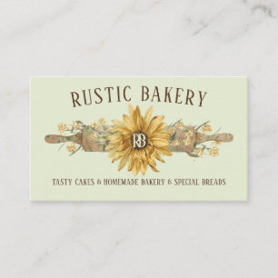Green Boho Wood Rolling Pin Sunflower Bakery Business Card