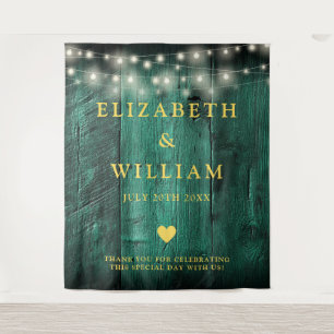 Green Boho Wood String Lights Photo Booth Backdrop Tapestry