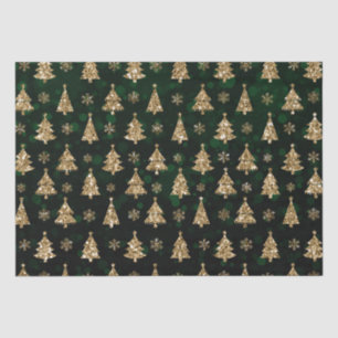 Green Bokeh and Gold Glitter Christmas Trees Tissue Paper