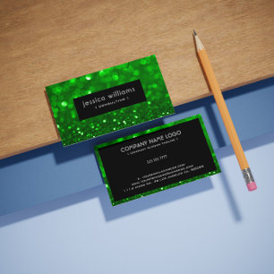 Green Bokeh Glitter & Sparkles Black Accents Business Card