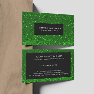 Green Bokeh Glitter & Sparkles Black Accents Business Card