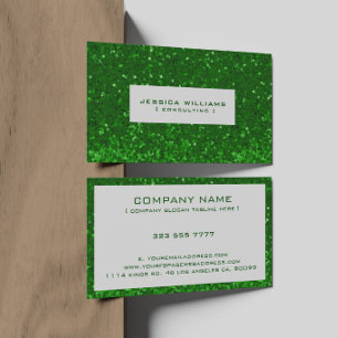 Green Bokeh Glitter & Sparkles Black Accents Business Card