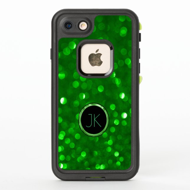Green Bokeh Glitter Texture Print Monogram GR2 LifeProof iPhone Case (Back)