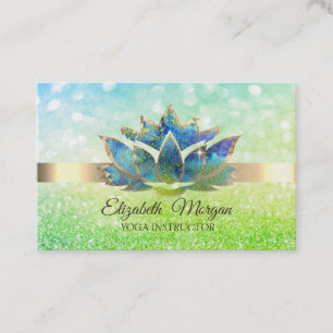 Green Bokeh Gold,Blue Lotus Yoga  Business Card