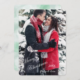 Green Bokeh White Typography Modern Christmas Holiday Card