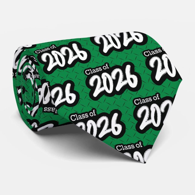 Green Bold Brush Class of 2026 Neck Tie (Rolled)