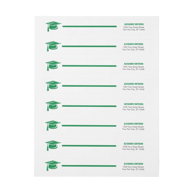 Green Bold Cap Graduation Wrap Around Label (Sheet)