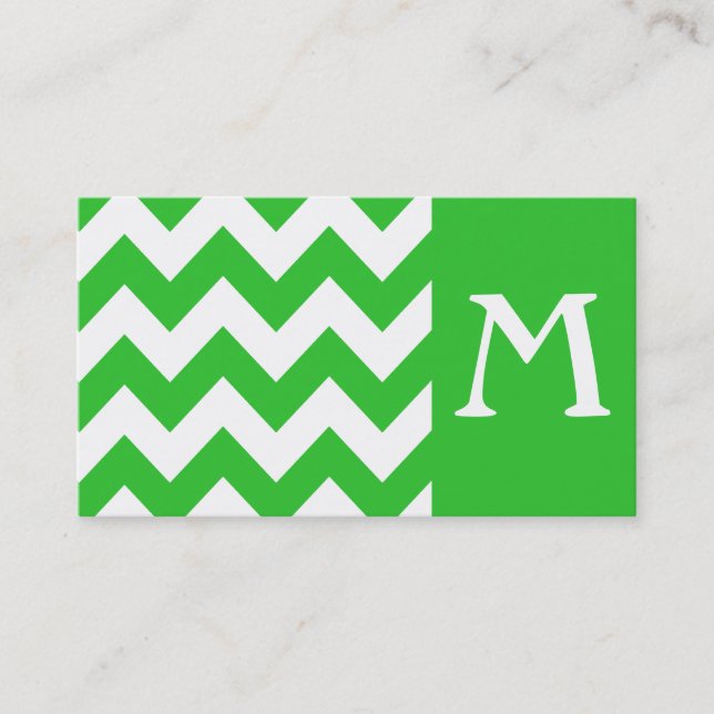 Green Bold Chevron Monogram Business Card (Front)