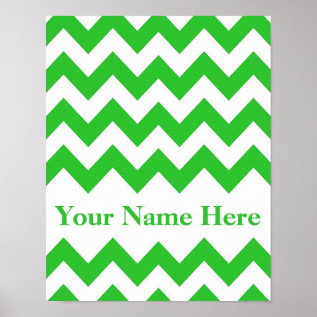 Green Bold Chevron with monogram Poster (Front)