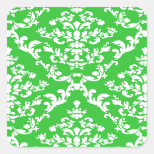 Green Bold Damask at Emporiomoffa Square Sticker