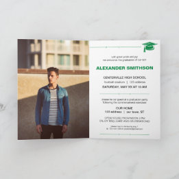 Green Bold GRADUATE Letters and Cap Graduation Invitation