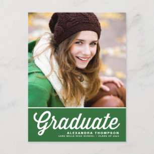 Green Bold Retro Script Photo Graduation Postcard
