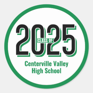 Green Bold Shadowed Numbers Class of 2025 Classic Round Sticker