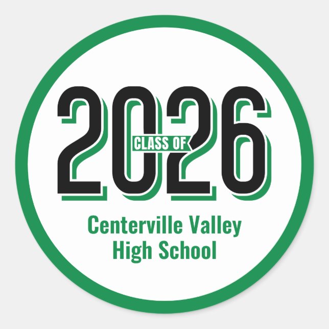 Green Bold Shadowed Numbers Class of 2026 Classic Round Sticker (Front)