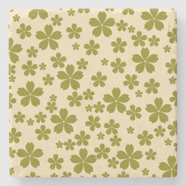 Green Bold Y2K Wildflower Vibrant Spring Decor Stone Coaster (Front)