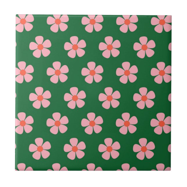 Green Bold Y2K Wildflower Vibrant Spring Decor Tile (Front)
