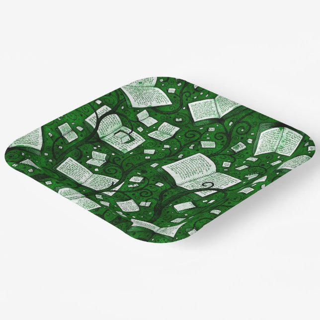 Green Books Background Paper Plate (Angled)