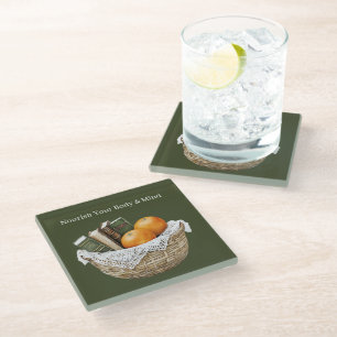 Green Books & Oranges Fruit Nourishment Glass Coaster