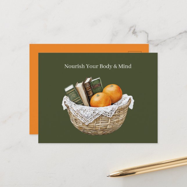 Green Books & Oranges Nourishment Postcard (Front/Back In Situ)