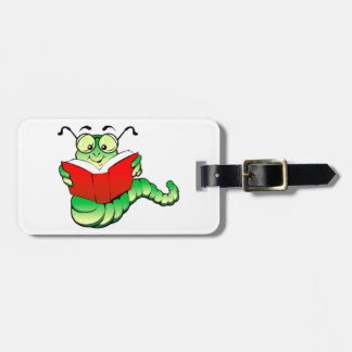 Green Bookworm with Glasses Reading a Red Book Luggage Tag