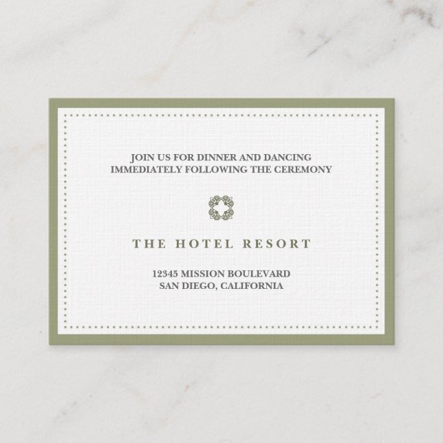 Green border bead wedding reception enclosure card (Front)
