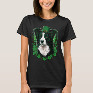 Green Border Collie shamrock St Patricks Day Borde T-Shirt