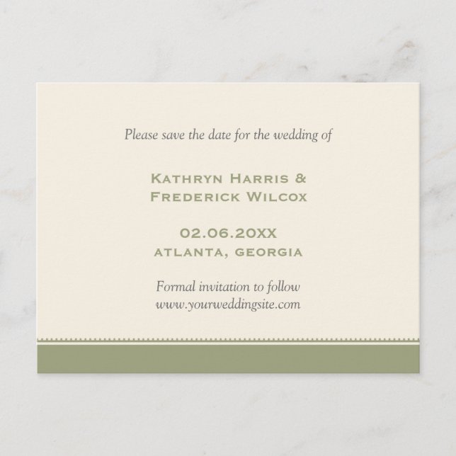 Green border custom wedding save the date postcard (Front)