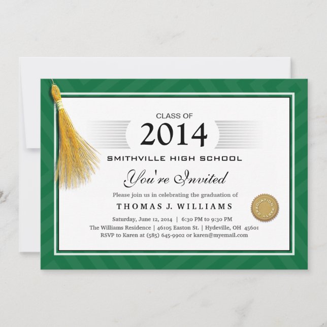 Green Border Diploma with Tassel Graduation Invite (Front)