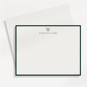 Green Border Monogram Stationery Note Card