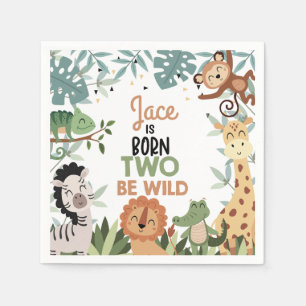 Green Born Two Be Wild 2nd Birthday Paper Napkin