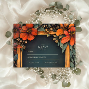 Green Botanical Art Nouveau Wedding RSVP Card