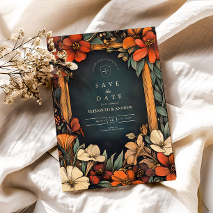 Green Botanical Art Nouveau Wedding Save The Date