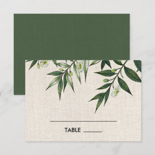 Green Botanical Burlap Wedding Table Place Cards