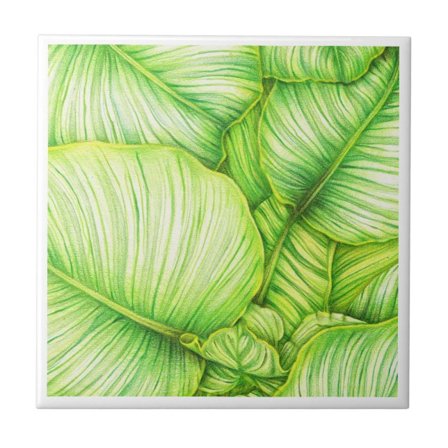Green Botanical Ceramic Tile (Front)