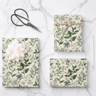 Green Botanical Cottagecore Bridal Showe Birthday Wrapping Paper Sheet