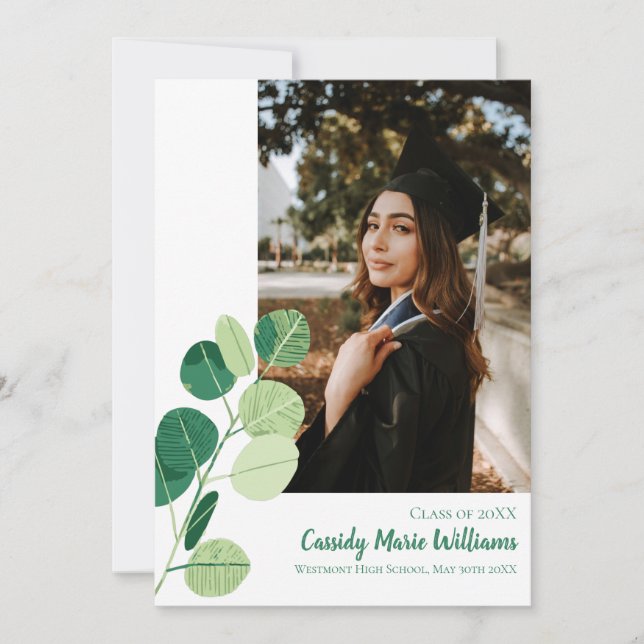 Green Botanical Elegant Graduation Announcement (Front)