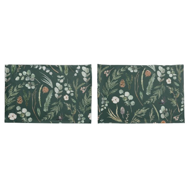 Green botanical elegant modern family rustic decor pillowcase (Back-Set)