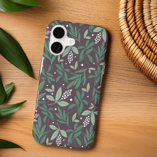 Green Botanical Fern Foliage & White Berry Pattern