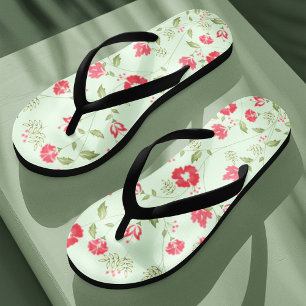 Green Botanical Floral Pattern Flip Flops