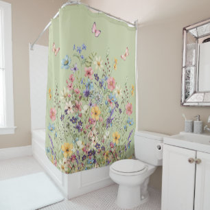 Green Botanical Floral Shower Curtain