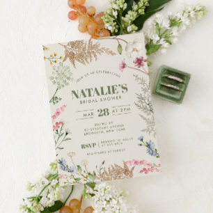 Green Botanical Floral Wildflower Bridal Shower Invitation