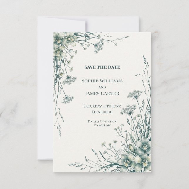 Green Botanical Foliage Save The Date (Front)
