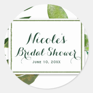 Green Botanical Glam Plant Leaves Elegant Wedding Classic Round Sticker