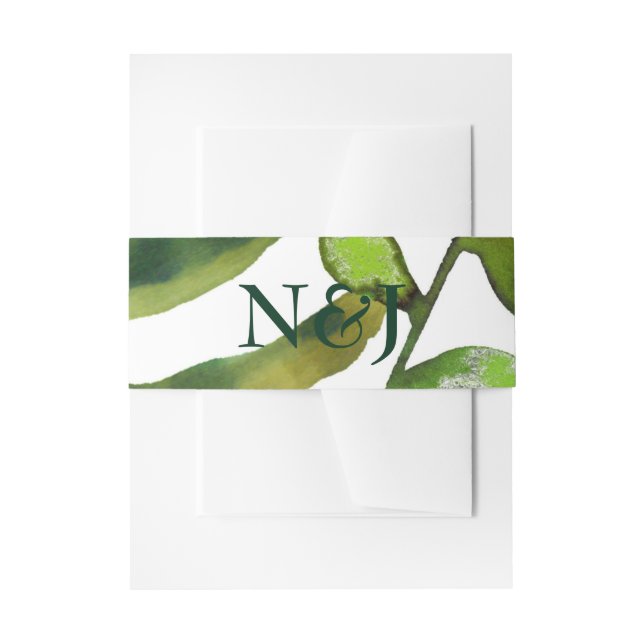 Green Botanical Glam Plant Leaves Elegant Wedding Invitation Belly Band (Front Example)