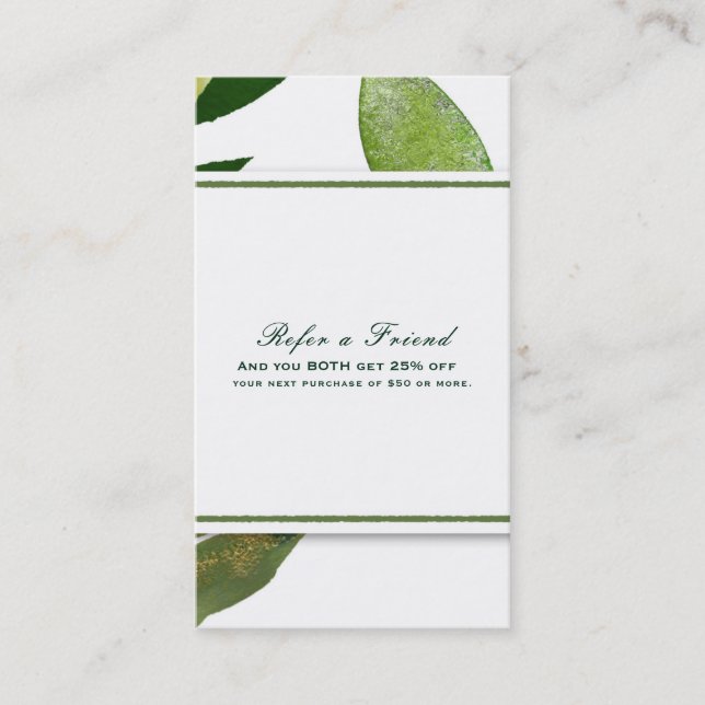 Green Botanical Glam Plant Leaves Refer a Friend Referral Card (Front)