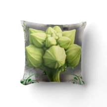 Green Botanical Gourd Flower Bud Macro Art Cushion