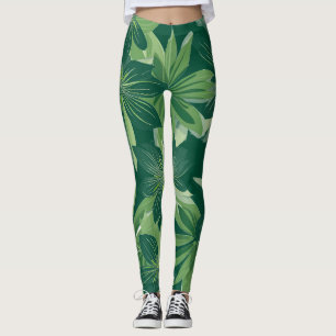 Green Botanical Leaf All-Over-Print Leggings