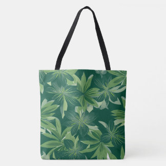 Green Botanical Leaf All-Over-Print Tote Bag
