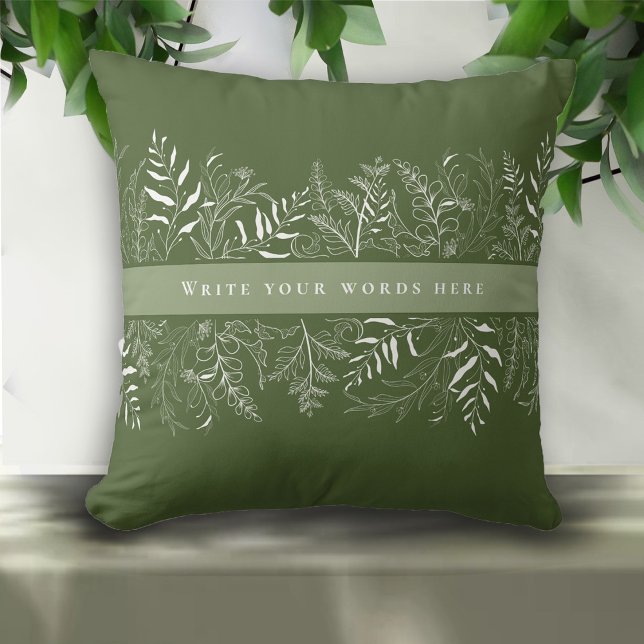 Green Botanical Leaf Frame Custom Text Cushion (Creator Uploaded)