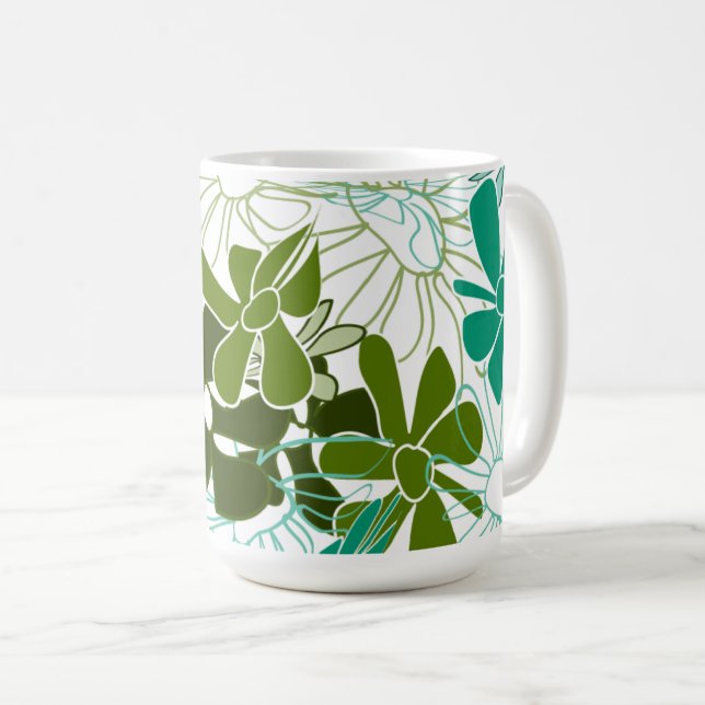 Green Botanical Leaf Pattern | Minimal Floral Desi Coffee Mug (Front Right)